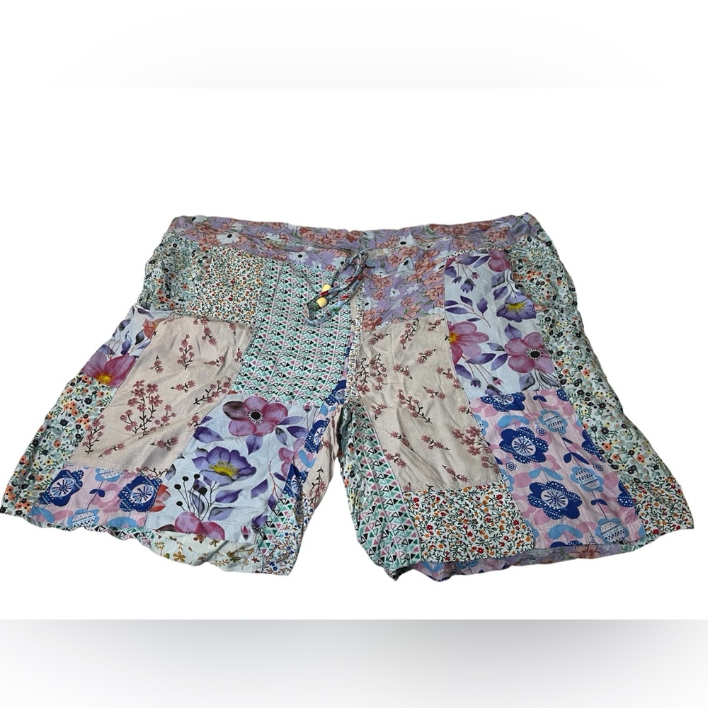 Blue Sky High Waist Floral Patchwork Bohemia Shorts L Cottagecore - Picture 2 of 8
